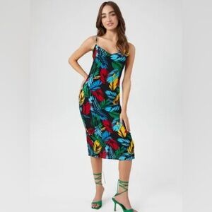 NWT Forever 21 Black Tropical Sun Spaghetti Strap Dress Size